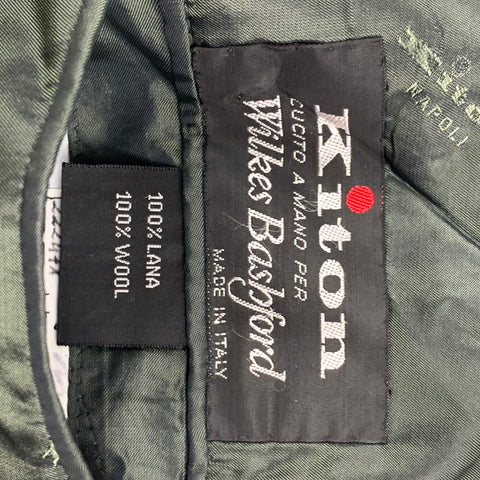 KITON Size 44 Green Herringbone Wool Notch Lapel Sport Coat