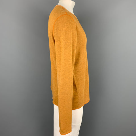 RYAN ROBERTS Size L Honey Polyester Blend Crew-Neck Pullover