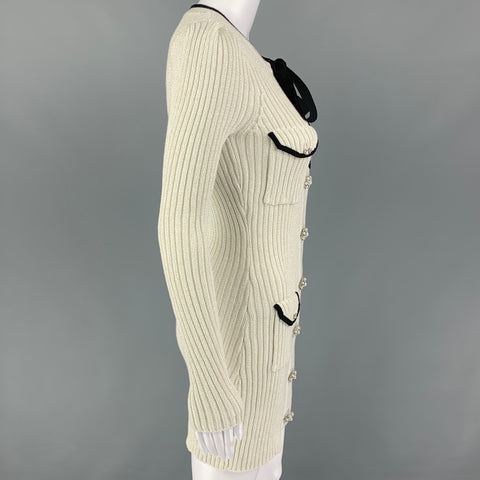 SELF-PORTRAIT Size 4 White Silver Knit Ribbed Long Cardigan