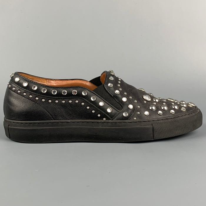 GIVENCHY Size 7 Black Leather Studded Slip On Sneakers