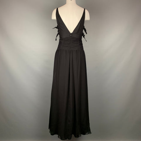 EMPORIO ARMANI 2002 Size 6 Black Chiffon Ruched Plunging Gown