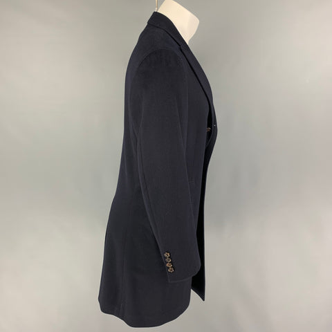 BRUNELLO CUCINELLI Size 38 Navy Wool Cashmere Peak Lapel Coat