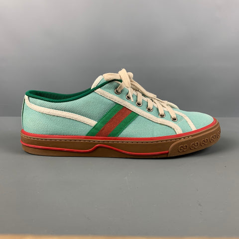 GUCCI Size 9 Blue Green Red Color Block Cotton Low Top Sneakers
