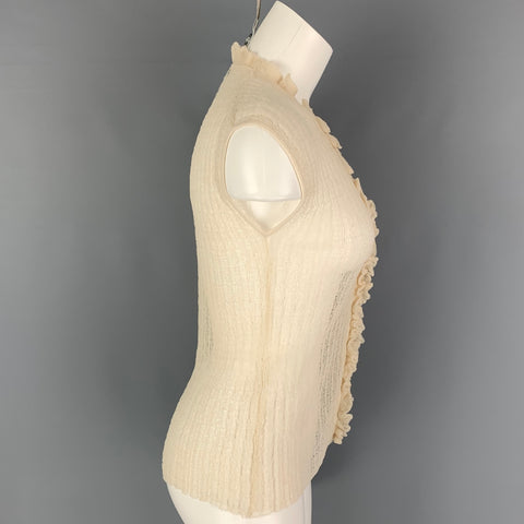 DONNA KARAN Size M Beige Wool Nylon Ruffled Sleeveless Casual Top