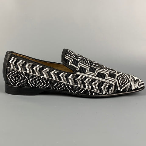 DONALD J PLINER Size 11.5 Black & White Beaded Leather Slip On Loafers