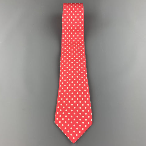 KITON Pink & White Polka Dot Print Silk Tie