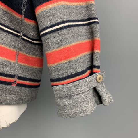45rpm Size L Gray Red & Navy Striped Cotton Hooded Oversized Pop Over