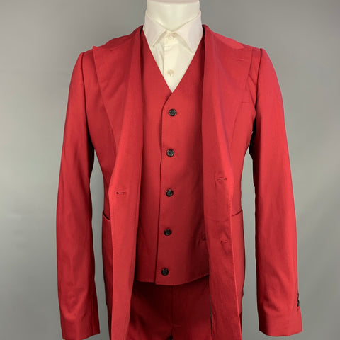 DOLCE & GABBANA Size 40 Regular Red Wool / Silk Double Breasted 3 Piece Suit