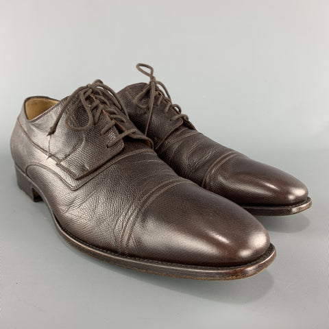 GUCCI Size 12 Brown Textured Leather Cap Lace Up Dress Shoes