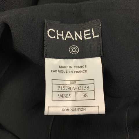 CHANEL Talla 6 Falda ancha plisada de seda negra