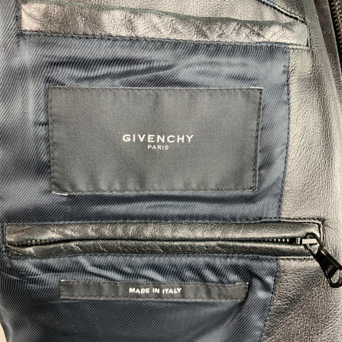 GIVENCHY Size 38 Black Leather Collared Flap Pocket Jacket