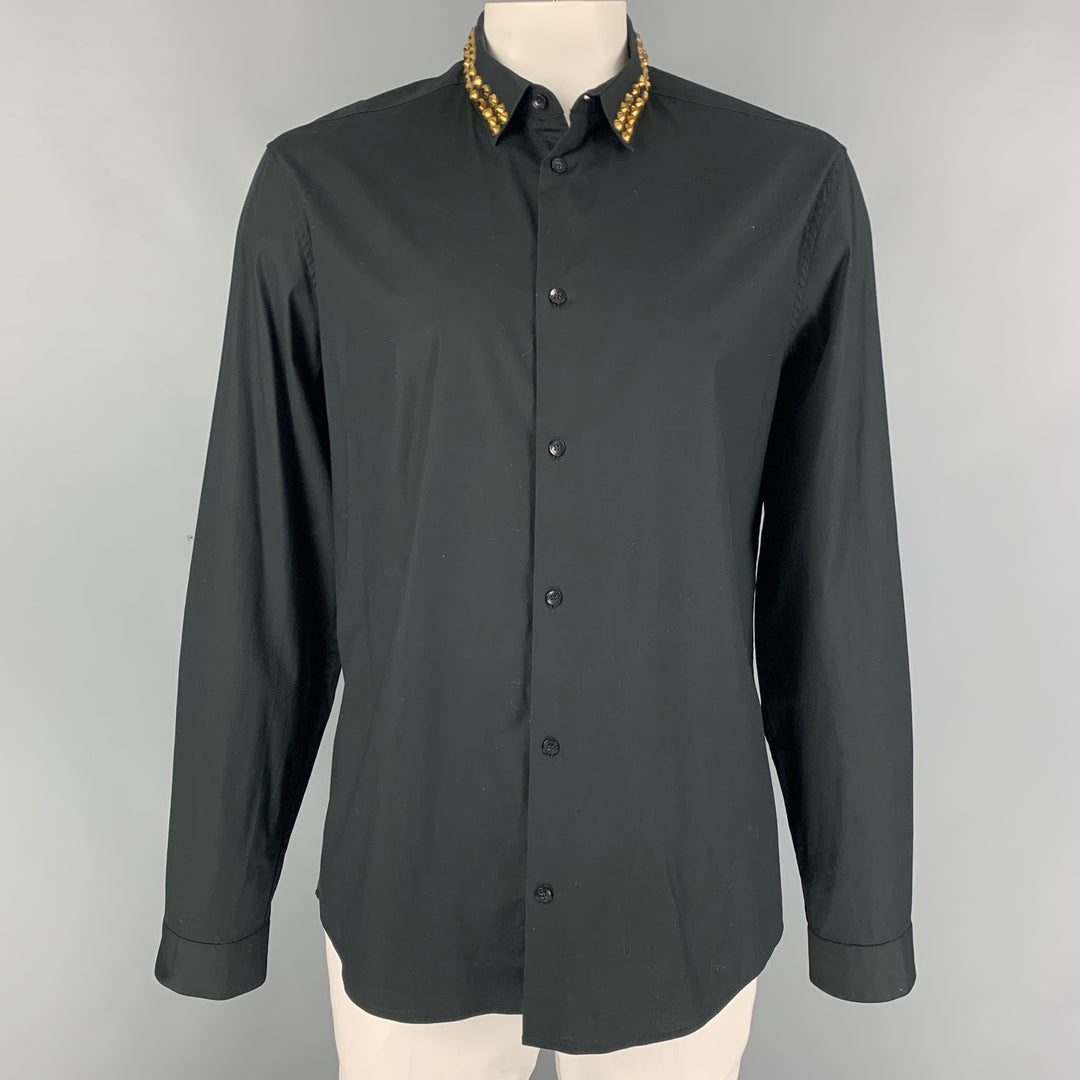 VERSACE COLLECTION Trend Size XL Black Studded Cotton Long Sleeve Shirt Sui Generis Designer Consignment VERSACE COLLECTION Trend Size XL Black Studded Cotton Long Sleeve Shirt Sui Generis Designer Consignment