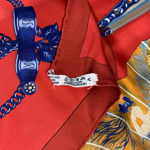 HERMES Red Gold Fan Silk Brise de Charme Scarf