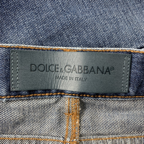 DOLCE & GABBANA Size 32 Indigo Distressed Denim Button Fly Jeans