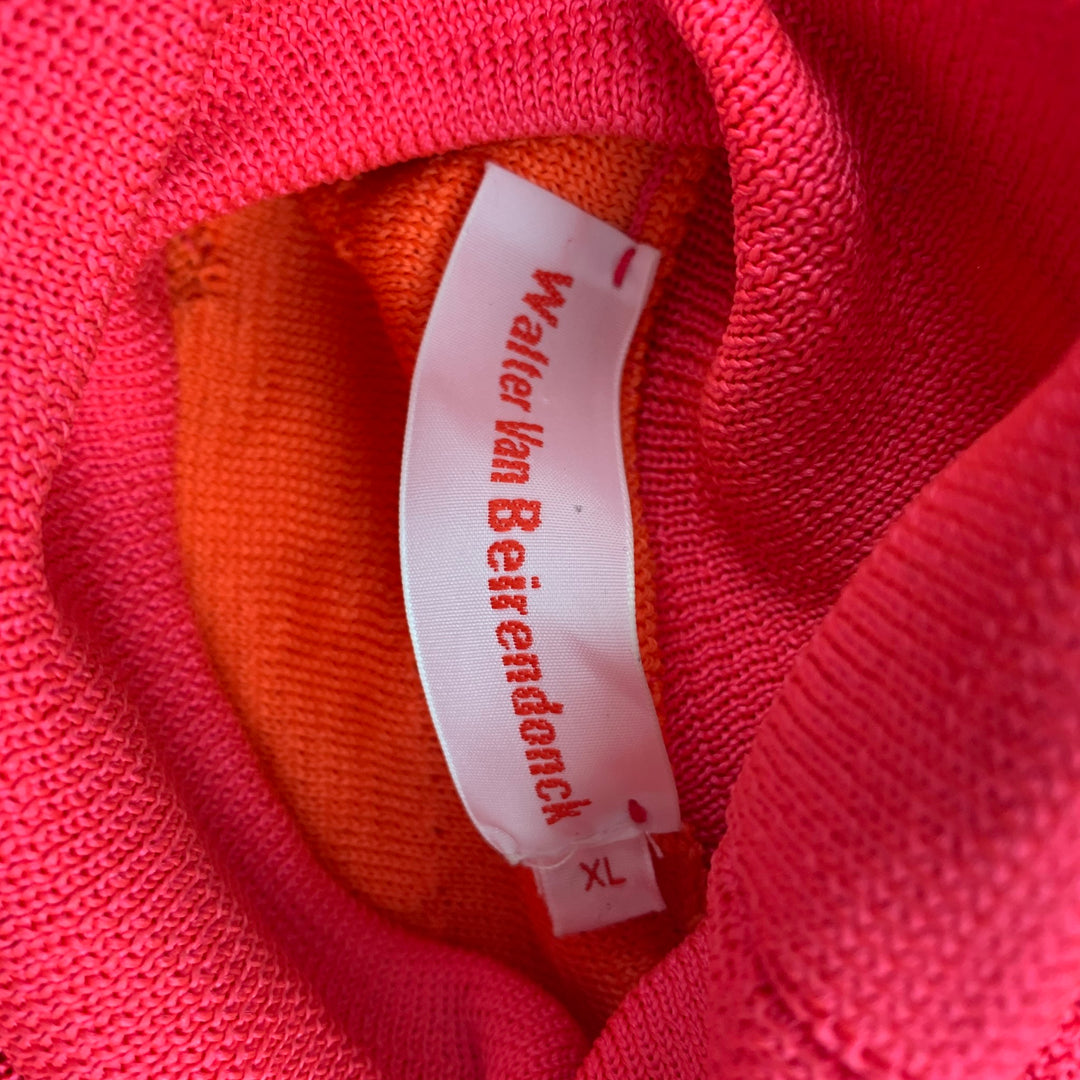 WALTER VAN BEIRENDONCK Size XL Orange & Fuchsia Dripping Polyester Turtleneck Sweater