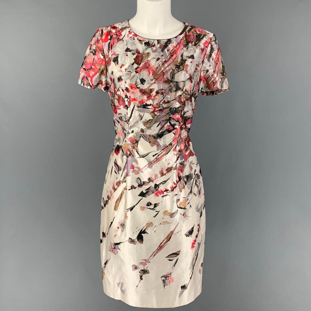 CAROLINA HERRERA Size 4 Cream Red Cotton Silk Abstract Short Sleeve Dress