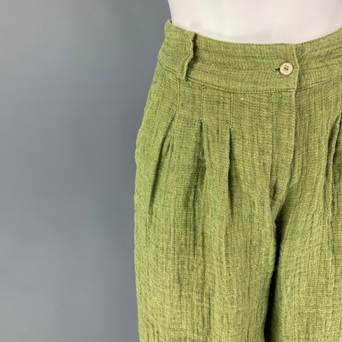 E'CHAPPE'ES BELLES Size 2 Green Yellow Linen Woven Cropped Casual Pants