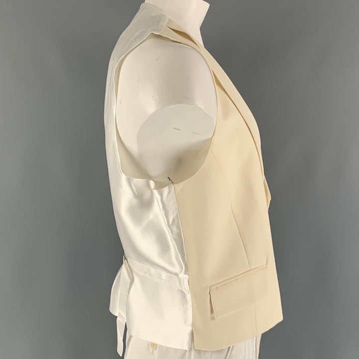 FAVOURBROOK  Size 48 Beige White Solid Wool Double Breasted Vest