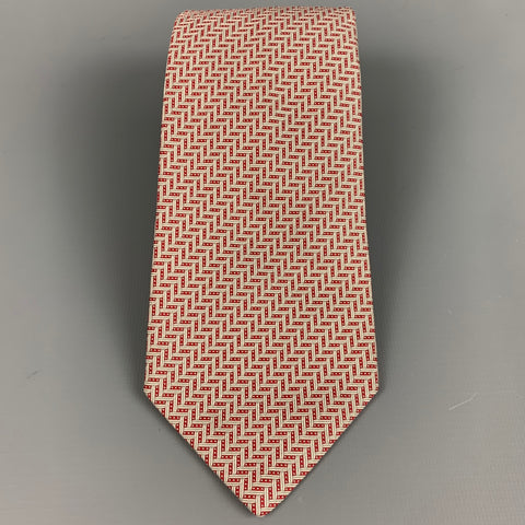 HERMES Red White Silk Jacquard Tie