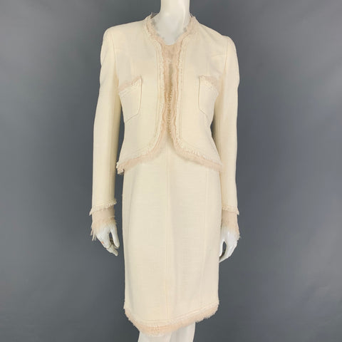 CHANEL 2004 Conjunto de vestido sin mangas de acetato de algodón con borde crudo color crema talla 8