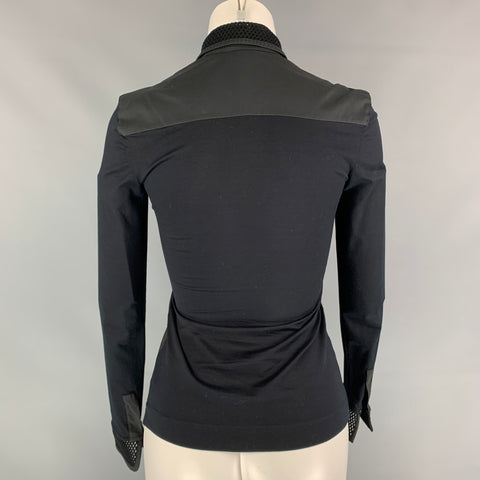 AKRIS Size 2 Black Cotton Blend Mesh Blouse