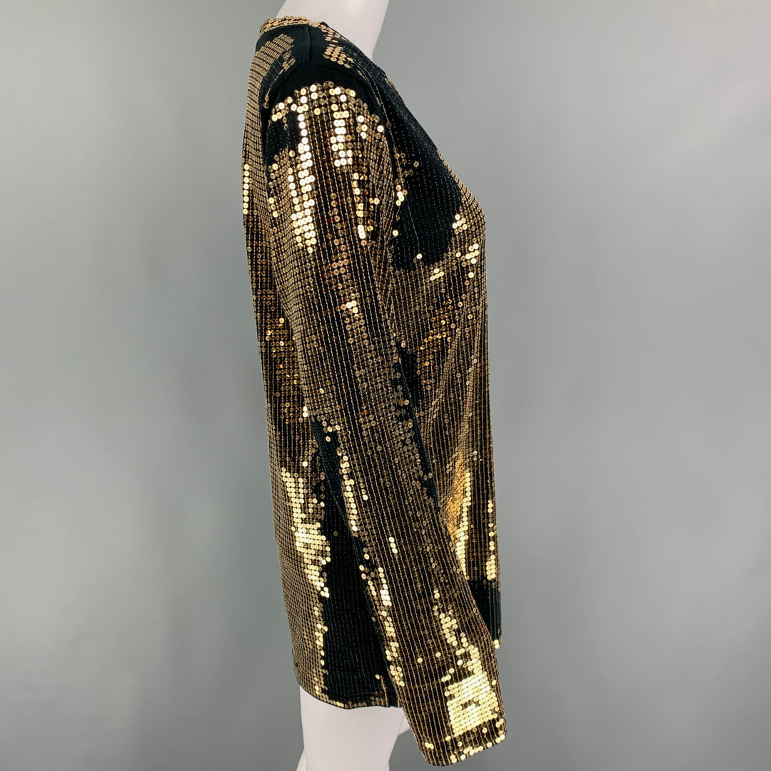 BALMAIN Size M Black Gold Sequined Crew-Neck Pullover