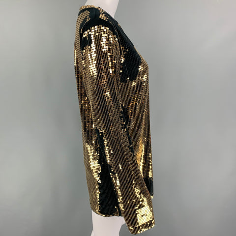 BALMAIN Size M Black Gold Sequined Crew-Neck Pullover