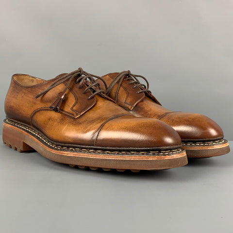BRUNO MAGLI Taille 9,5 Chaussures à lacets en cuir antique marron avec bout renforcé