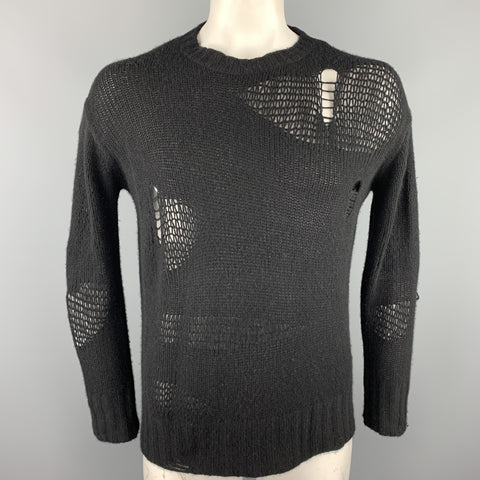 R13 Size XS Black Knitted Cashmere Distressed Creeper Sweater