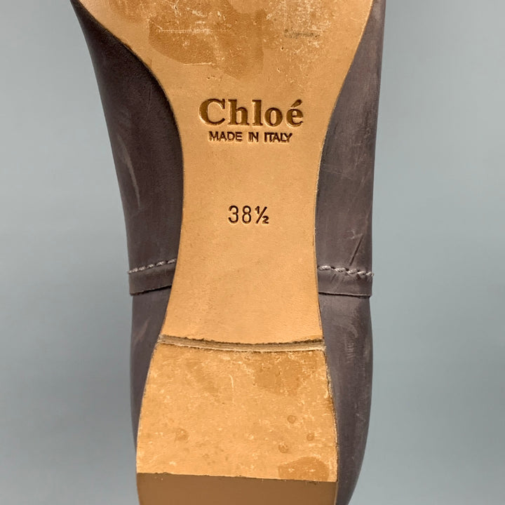 CHLOE Talla 8.5 Botas Julie hasta la rodilla con puntadas en contraste de cuero marrón