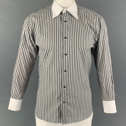 GUCCI Size L White Black Stripe Long Sleeve Shirt