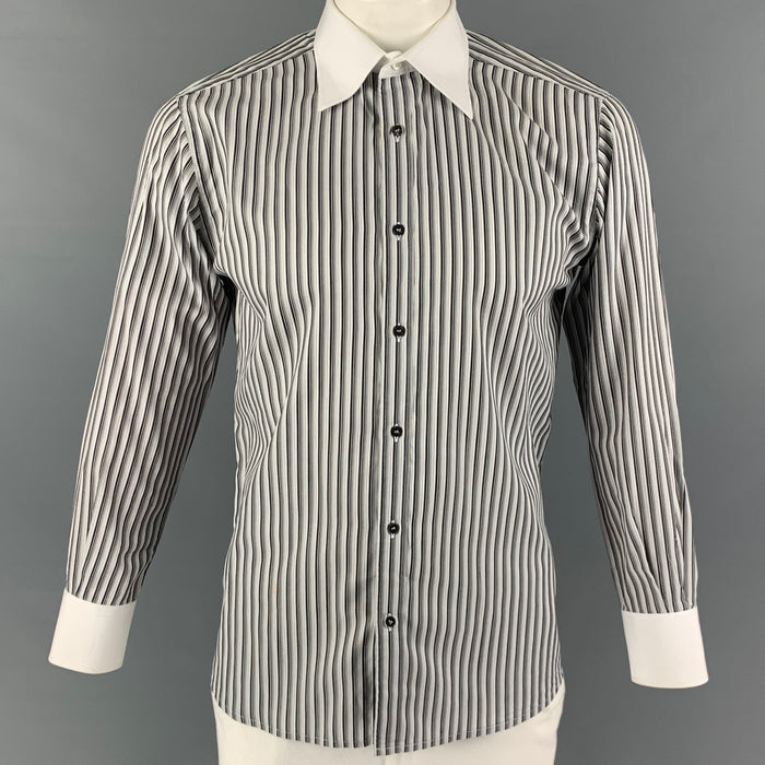 GUCCI Size L White Black Stripe Long Sleeve Shirt