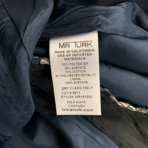 MR TURK Size 28 Navy & Silver Bee Print Polyester Blend Dress Pants
