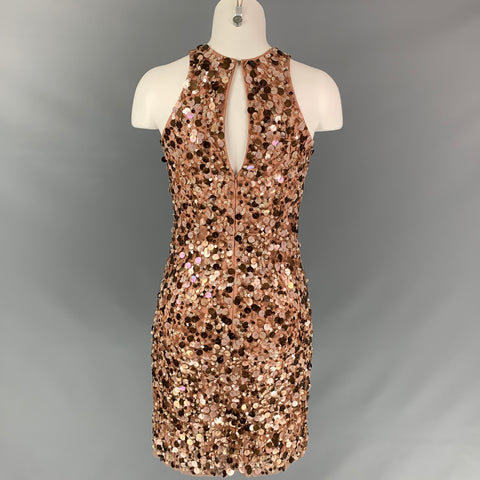 AIDAN MATTOX Talla 0 Vestido sin mangas con lentejuelas de poliéster color cobre nude