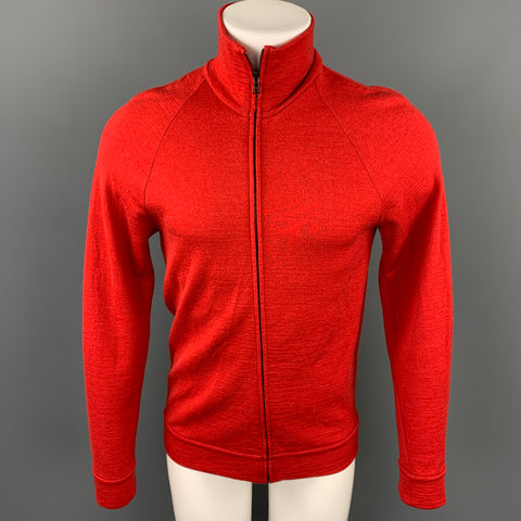 NICOLE FARHI Size M Red Wool Zip Up High Collar Pullover Sweater