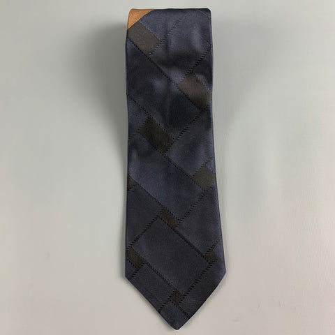 DRIES VAN NOTEN Navy Brown Color Block Silk Tie
