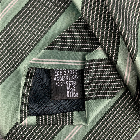 GIORGIO ARMANI Green &  Black Diagonal Stripe Silk Tie