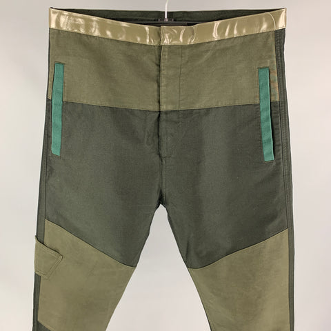 JIL SANDER Size 32 Olive Green Patchwork Cotton Blend Casual Pants