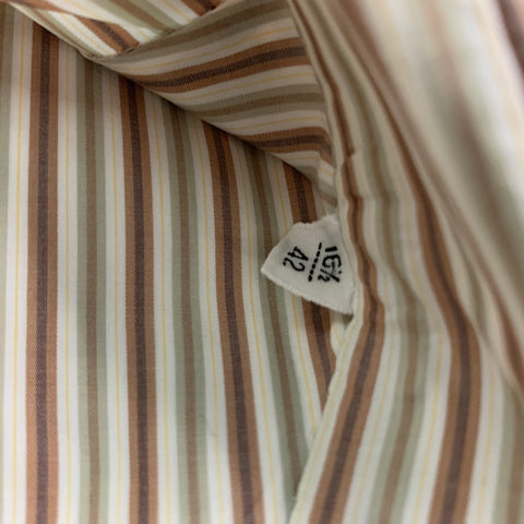 KITON Size L White, Brown & Green Stripe Cotton Button Down Long Sleeve Shirt