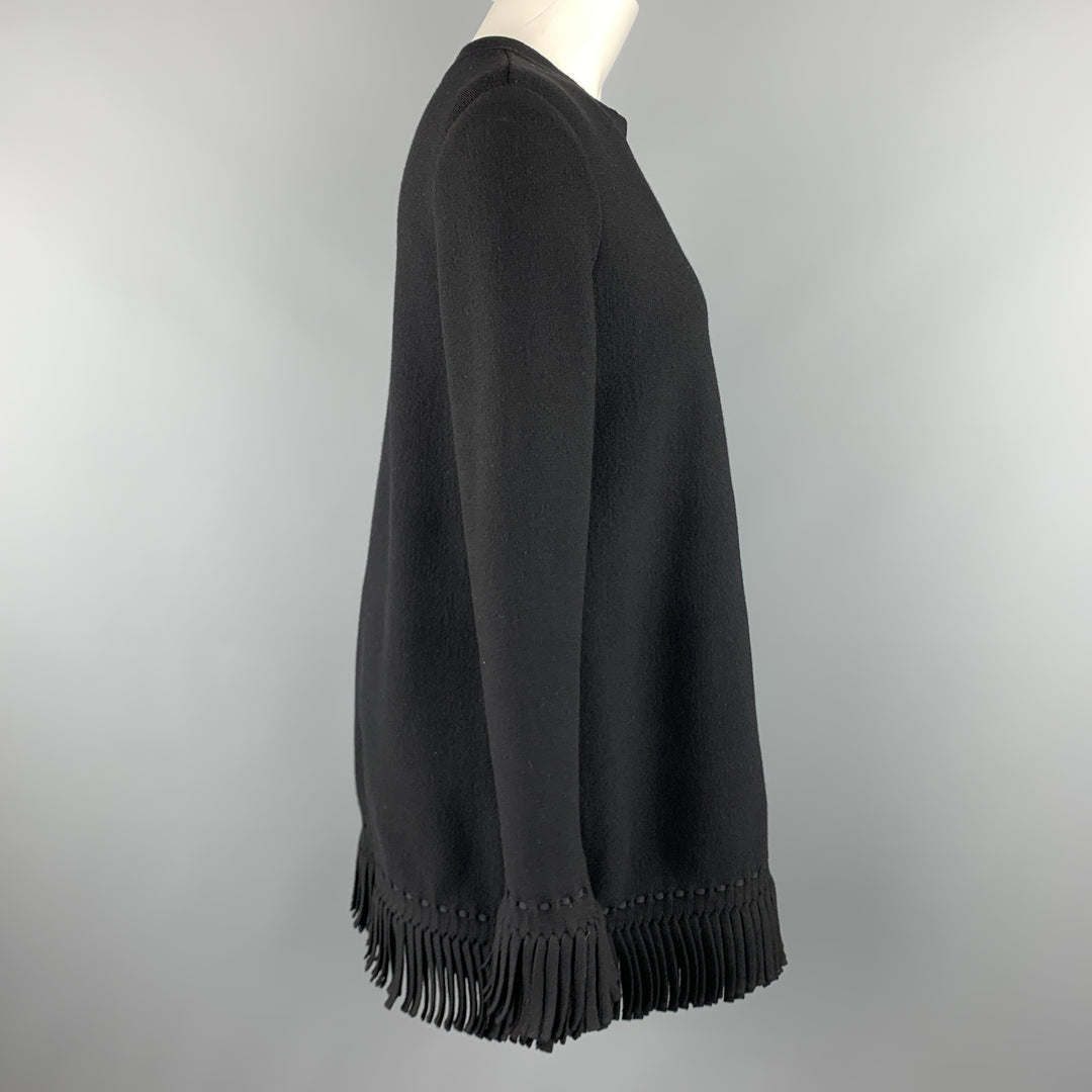 ALAIA Size 6 Black Wool Blend Fringe Trim Mini Dress
