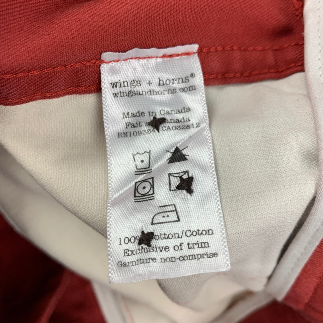 WINGS + HORNS Talla 32 Pantalones casuales con bragueta de botones de algodón color ladrillo