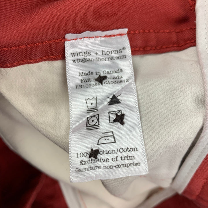 WINGS + HORNS Talla 32 Pantalones casuales con bragueta de botones de algodón color ladrillo