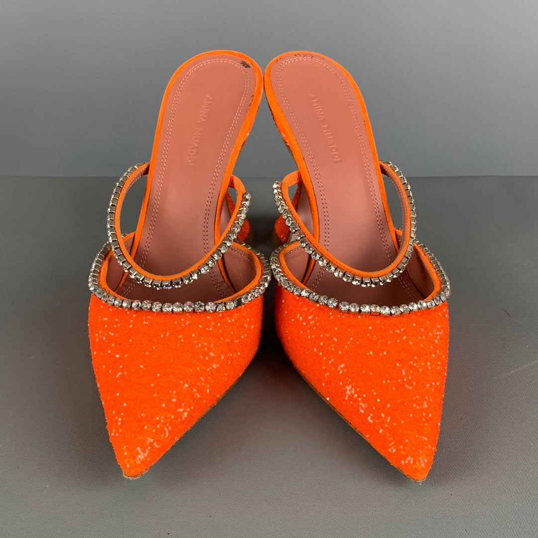 AMINA MUADDI Size 8 Orange Silver Glitter Mules Pumps
