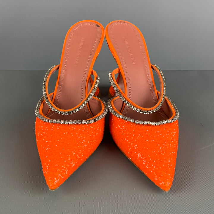 AMINA MUADDI Size 8 Orange Silver Glitter Mules Pumps