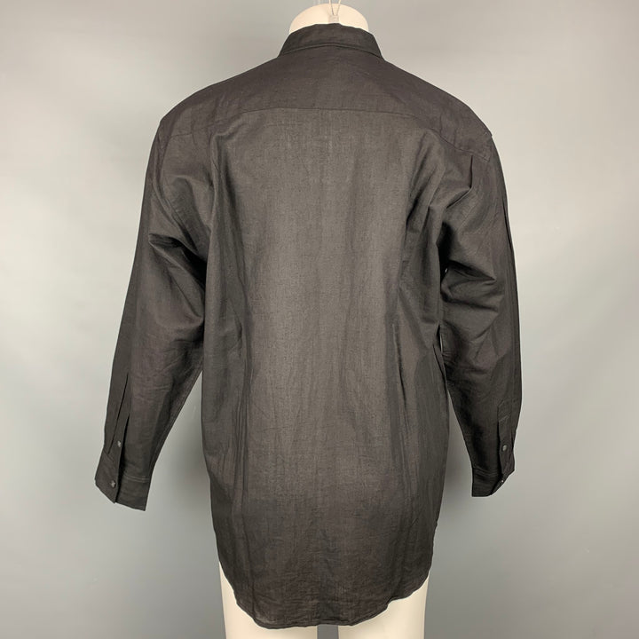 PAUL SMITH Size M Black Applique Ramie / Cotton Button Up Long Sleeve Shirt