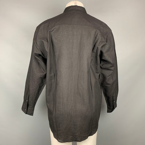 PAUL SMITH Size M Black Applique Ramie / Cotton Button Up Long Sleeve Shirt