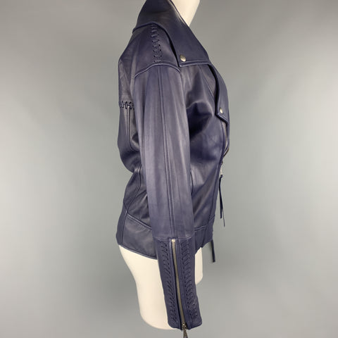 REBECCA MINKOFF Taille XS Veste de motard en cuir d’agneau bleu marine