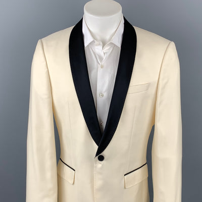 HUGO BOSS Size 40 Beige & Black Wool Shawl Collar Sport Coat