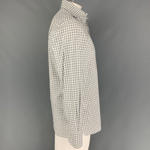TOM FORD Size L Light Gray White Gingham Cotton Long Sleeve Shirt