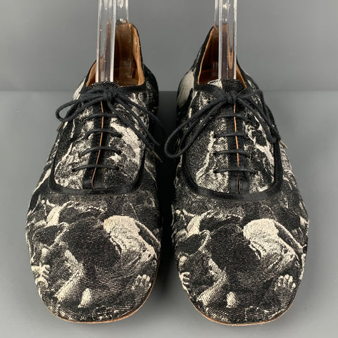 NUMBER (N)INE Size 10 Black White Jacquard Fabric Touch me I'm Sick Shoes